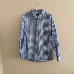 Mens XL Long Sleeve Button Up Shirt Gingham Plaid Blue Easter Spring Work